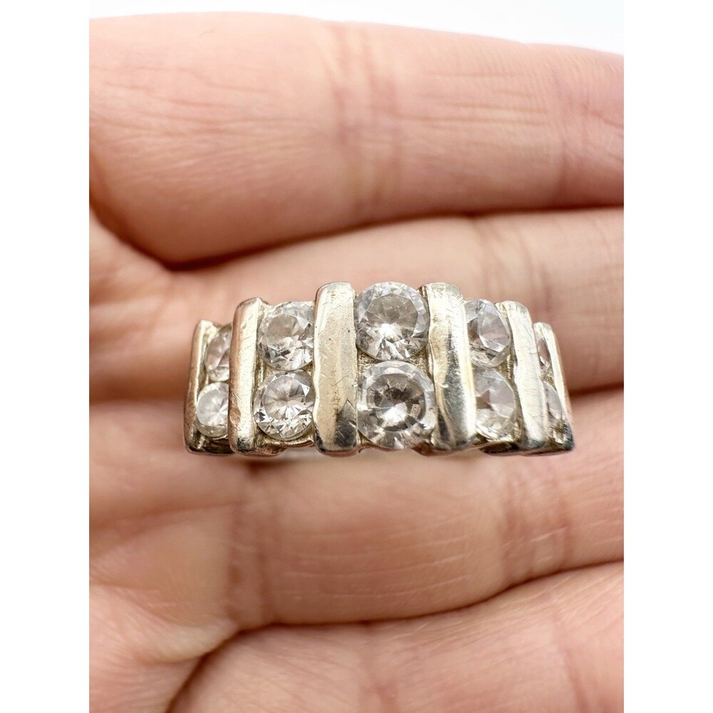 Vintage Double Row Cubic Zirconia Sterling Silver Ring - Size 7